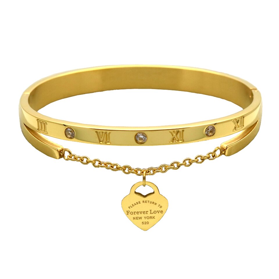 Gorący klasyczny ze stali nierdzewnej złoty kolor bransoletki i Bangles hurtownia biżuterii grzywny podwójne brzoskwiniowe serce bransoletki miłości kobiet: Roman Heart Gold
