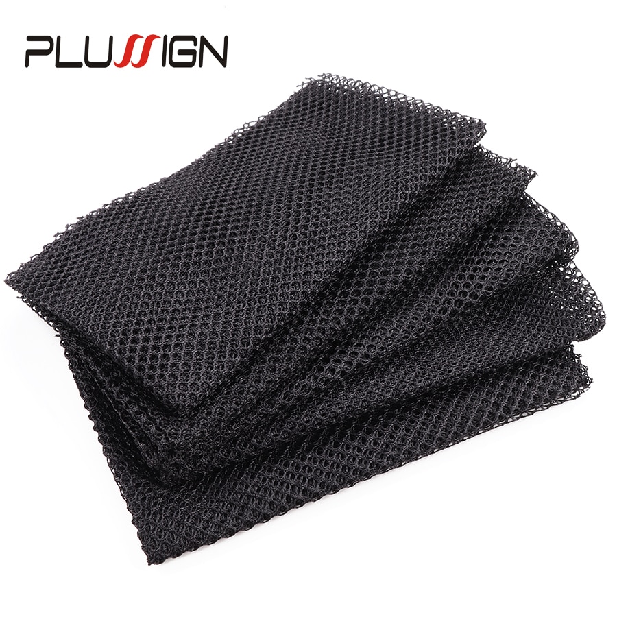 Plussign-tela transpirable 100% de poliéster para hacer pelucas, Red de pelo negro, redes elásticas, 5 uds.