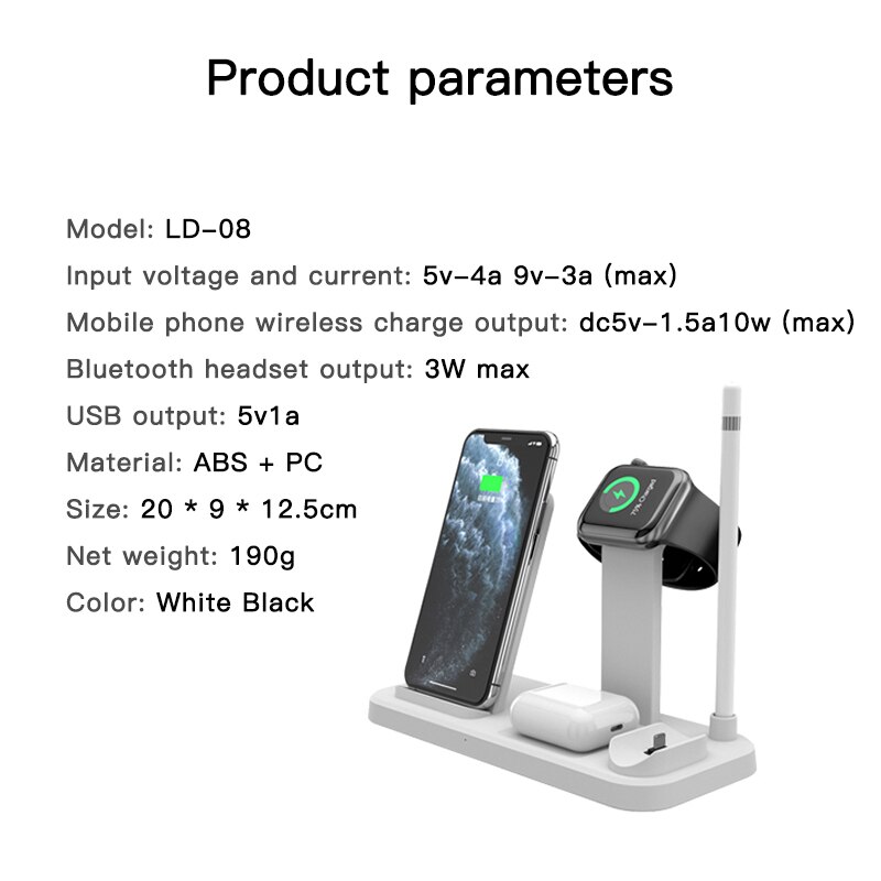 Four-in-one Wireless Charger For Mobile Phones Earphones IWatch Airpod Smart Wireless Charging Base