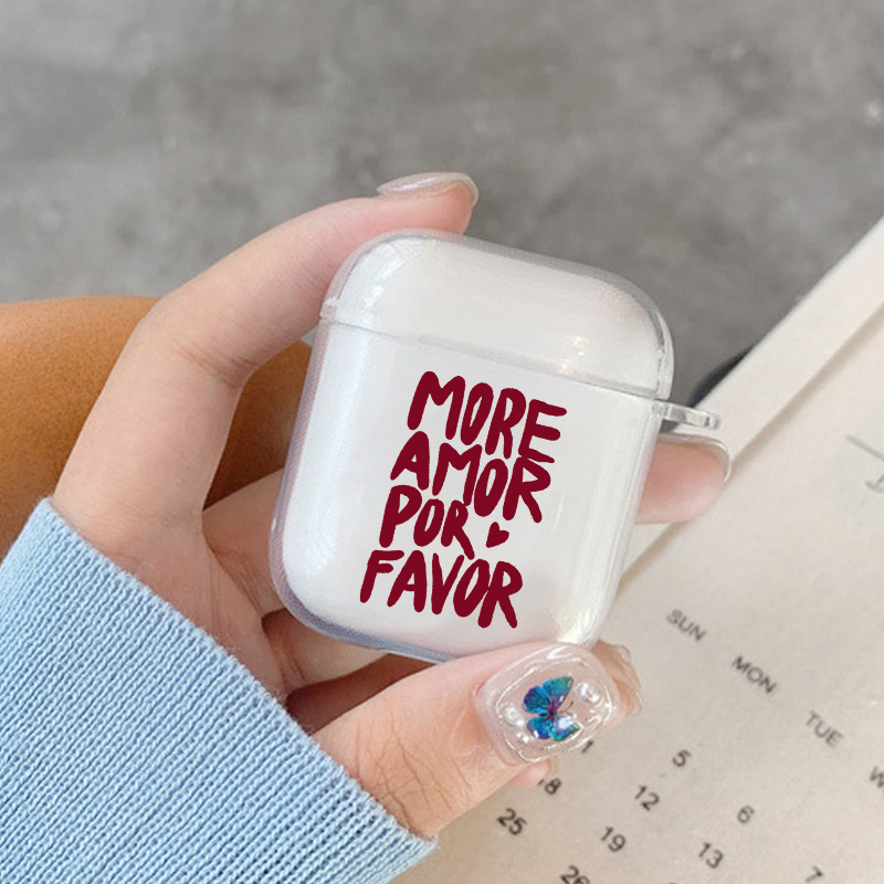 Étui pour écouteurs Apple Airpods 4 3 2 1, coloré, maximaliste, plus Amor Por Favor, lettre rose, couverture souple et transparente pour Airpod Pro 2nd: S / Kaki