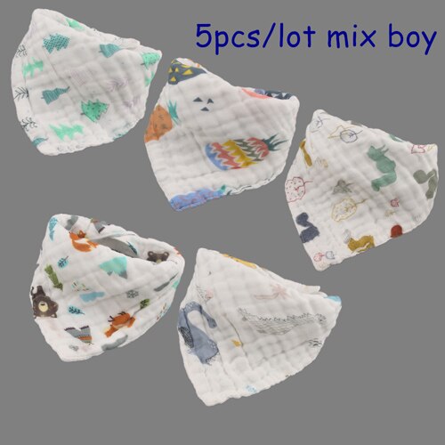 5 Stuks/partij Baby Slabbetjes Meisjes Jongens Baby Doek Cartoon Afdrukken Babyvoeding Bandana Slabbetjes Katoenen Garen Bebe Accessoire Baby Als: mix Boy