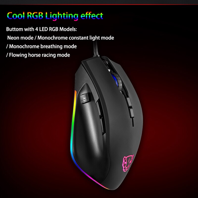 Motospeed V80 RGB Profissional 5000 DPI Gaming Gamer Mouse USB Computer Wired Optical Mice Backlit Breathing LED for PC Laptop