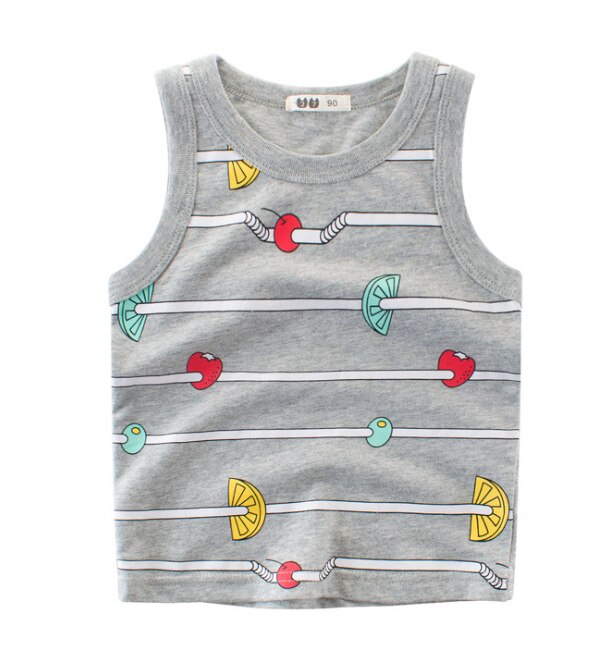 2-9 Y Kleine Jongens Vest Zomer Mouwloze Cartoon Tank Vruchten Gedrukt Hemdje Patchwork Losse Ronde Hals Trui Top