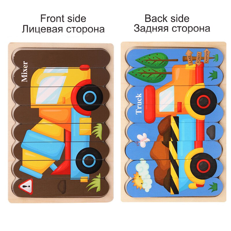 Dwustronna taśma dzieci 3D drewniane Puzzle Montessori zabawka Puzzle ze zwierzętami opowiadanie historii układanie układanki zabawki edukacyjne dla dzieci: WT250C