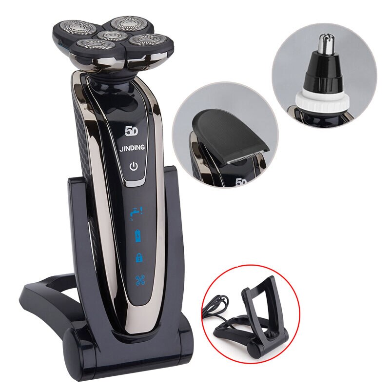 JINDING 5 Blade Electric Shaver for Men Rechargeable Razor Original Shavers Washable 3D Floating Head Beard Shaving Machine: Silver