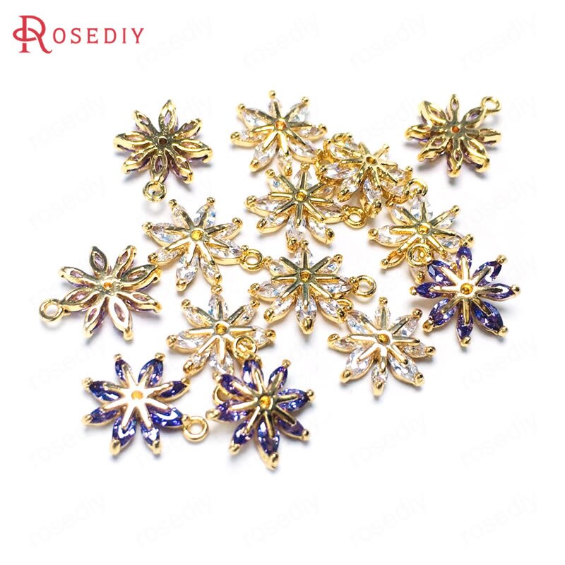 6PCS 10x12MM 24K Champagner Gold Farbe Messing und Zirkon Blume Schneeflocke Charms Anhänger Schmuck Machen liefert Zubehör