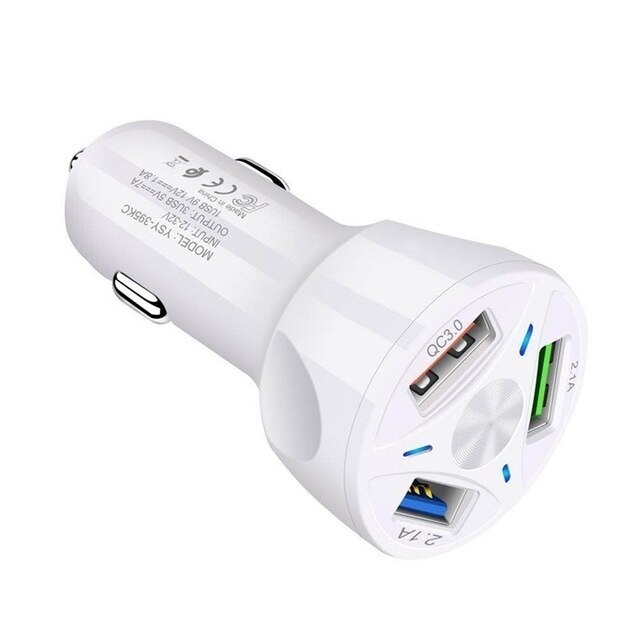 3 Poorten Autolader Quick Charge Snelle Auto Sigarettenaansteker Usb Autolader: WHITE