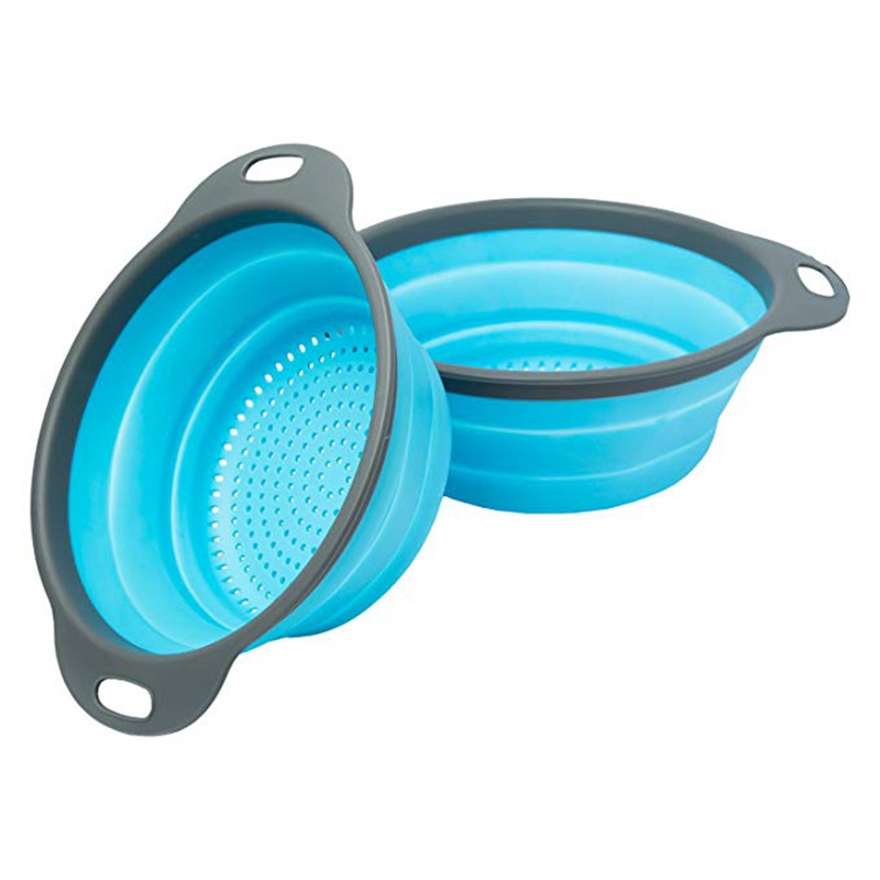 Juego de coladores plegables de silicona de grado alimenticio, colador de cesta de lavado de frutas y verduras, escurridor plegable de cocina, 2 uds.: Azul