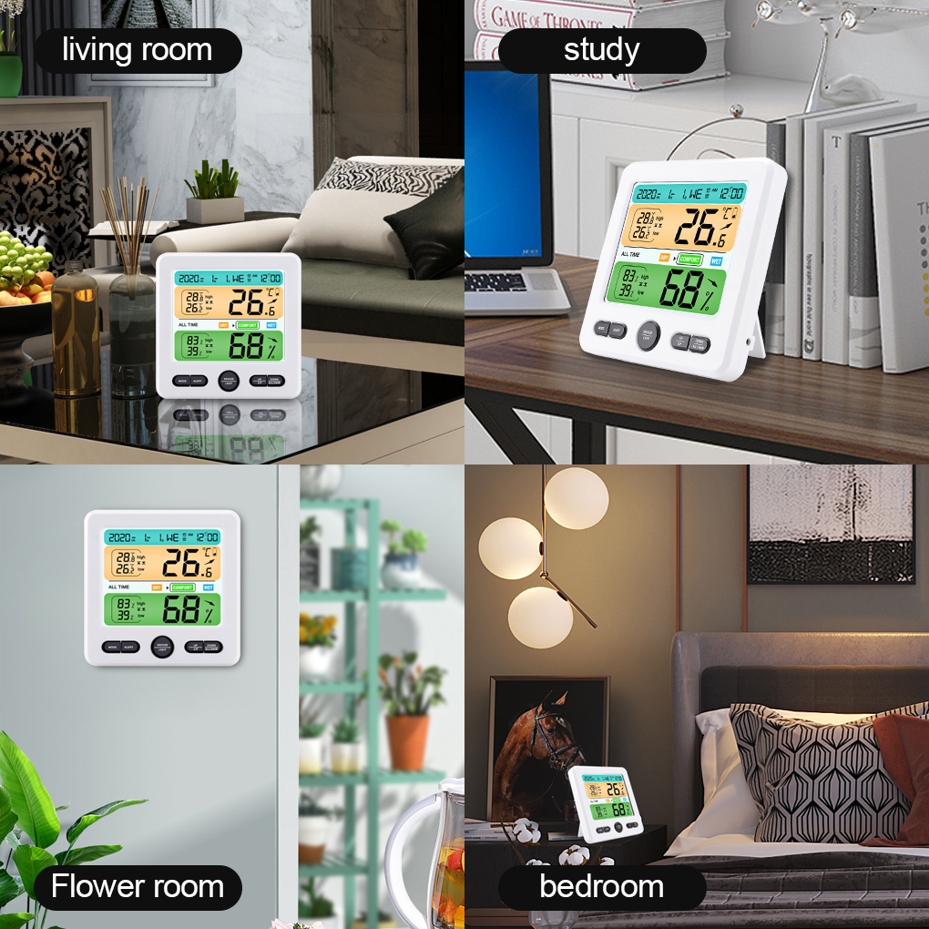 Mini Digital Clock HD LCD Screen Display Thermometer Hygrometer Alarm Clock With Dual Units Dual Alarms Sensor Gauge