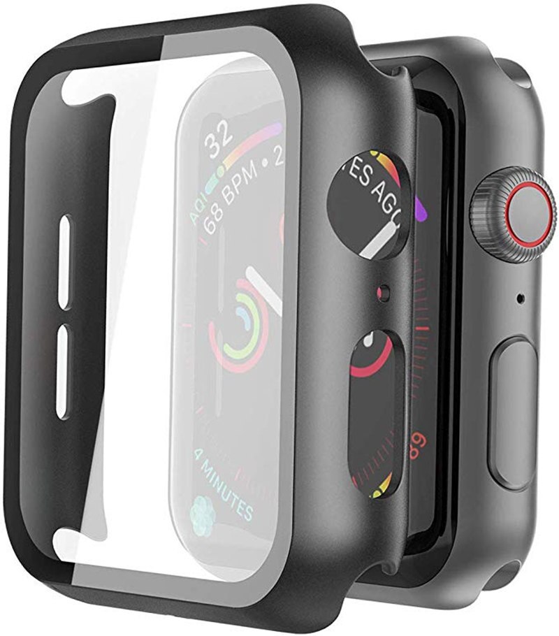 Hardt etui til apple watch series 5/4 40mm 44mm med skjermbeskytter herdet glass beskyttelsesdeksel for iwatch: Svart / 40mm