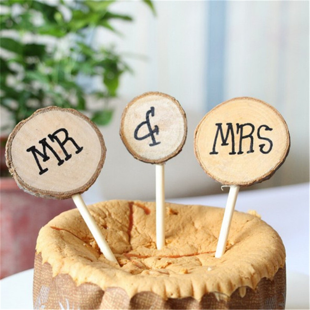 3 stk mr &amp; fru rustikk bryllupskake toppers forlovelse trebokstaver #39 valentinsdag jubileumsfest dekorasjon
