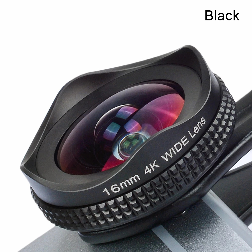 16mm 4k super vidvinkel makrotelefonlinse 2 in 1 15x forvrængningsfri hd universal clip kamera linsesæt til iphone android linse: Sort