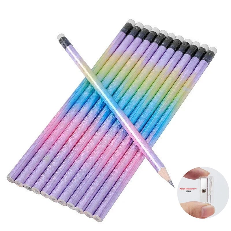 12 stk. stjernehimmel regnbue blyant hb gradient søde blyanter farverig tegneblyantsæt til børn studerende skitsering skoleartikler: Default Title