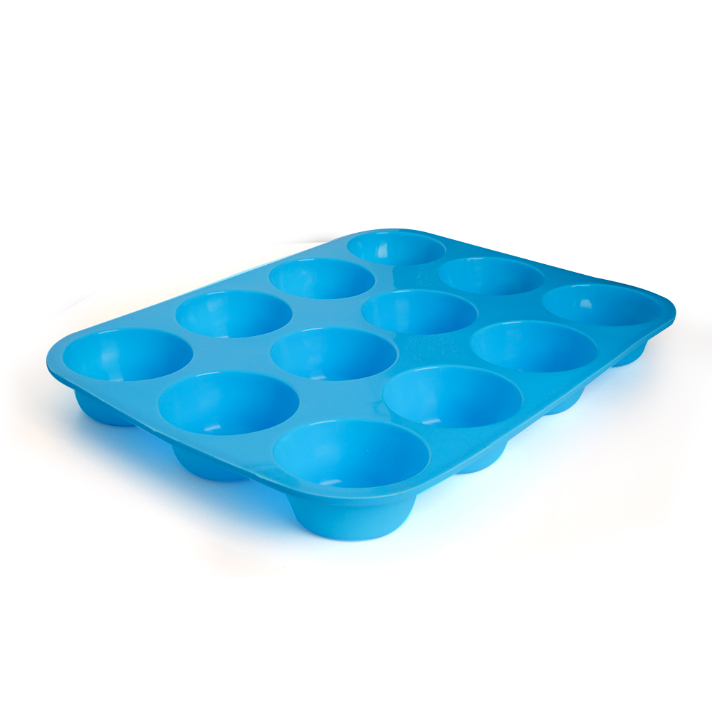 12 huller muffin silikone form gør-det-selv rund cupcake form cookies fondant bradepande non-stick budding dampet kage form bageværktøj: Blå
