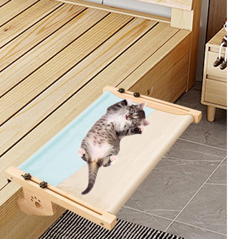 Katzenhängematte für Stuhl, einfacher Sitz, Katzensitz für Fensterbank, Holz und robuster Metallrahmen, einfacher Sitz, Katzensitz für Fensterbank, Katze