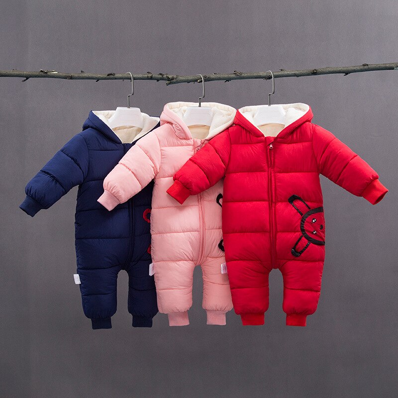 Overalls Baby Winter Plus Fluwelen Pasgeboren Baby Jongens Meisjes Warme Dikke Romper Jumpsuit Hooded Outfits Snowsuit Jas Kids Rompertjes