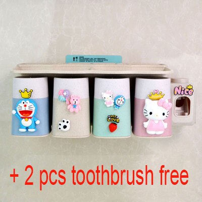 Boxi Automatic Toothpaste Squeezer Toothbrush Cup Dispenser Dust-Proof Toothbrush Holder Cartoon Cup Bathroom Accessories: 0309