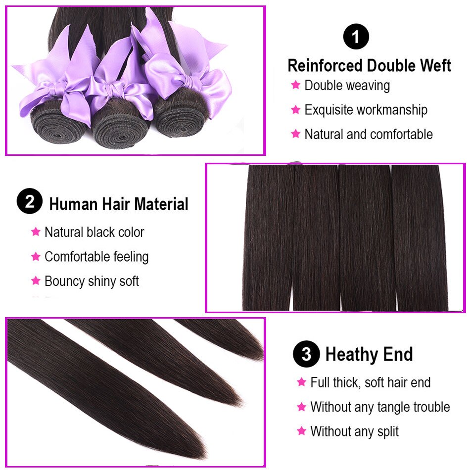 Tissage en lot malaisien Remy 100% naturel-Miss Cara | Cheveux lisses, couleur naturelle, même Direction, cuticules, 1 lot
