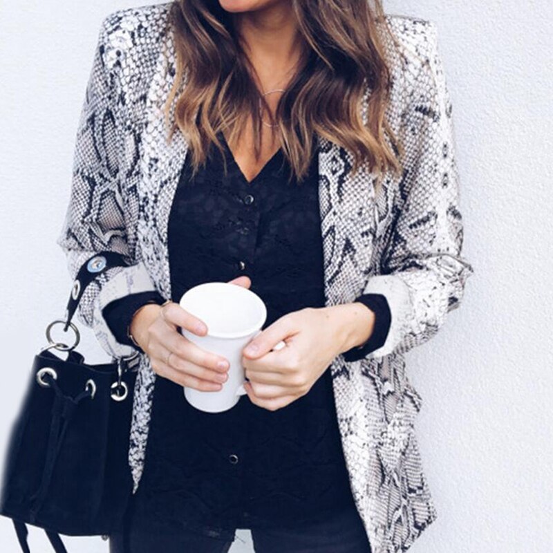 Blazer de manga larga con estampado de serpiente para Mujer, chaqueta de motorista, prendas de vestir, Tops, chaqueta con estampado de serpiente, Chaqueta larga para invierno
