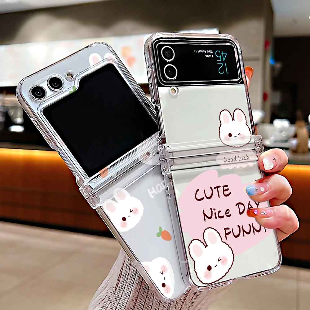 Case For Samsung Galaxy Z Flip 6 5 4 3 Transparent Hard Folding Luxury Pattern For Samsung Z Flip3 Flip4 Flip5 Flip6 Clear Cover