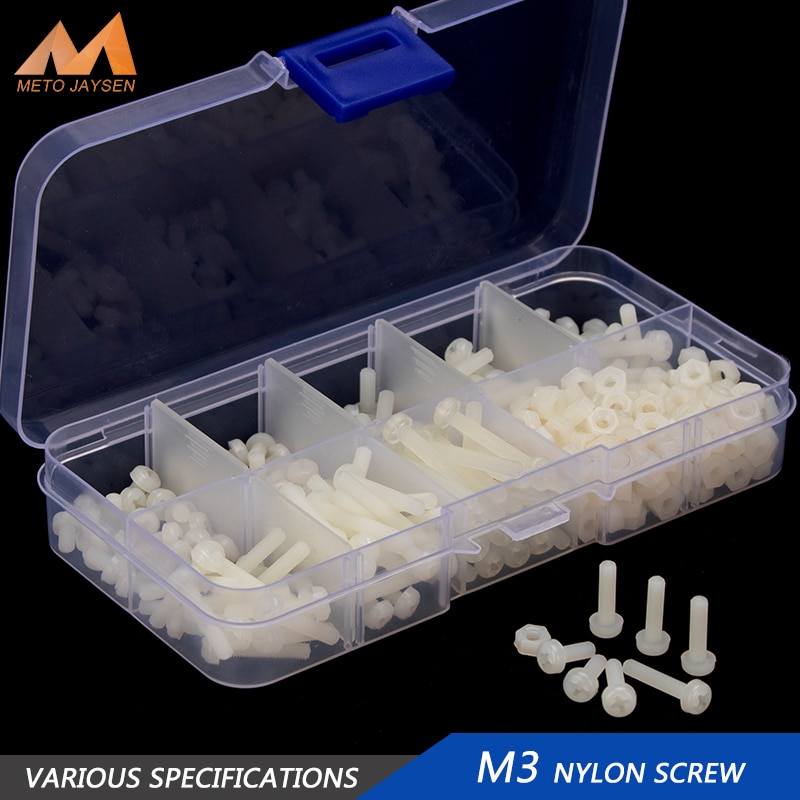 M3 Nylon Phillips Schroef Bouten Hex Moeren Ringen Set Wit Plastic Kleine Schroeven Assortiment Kit 320 Stks/set M3NLB198