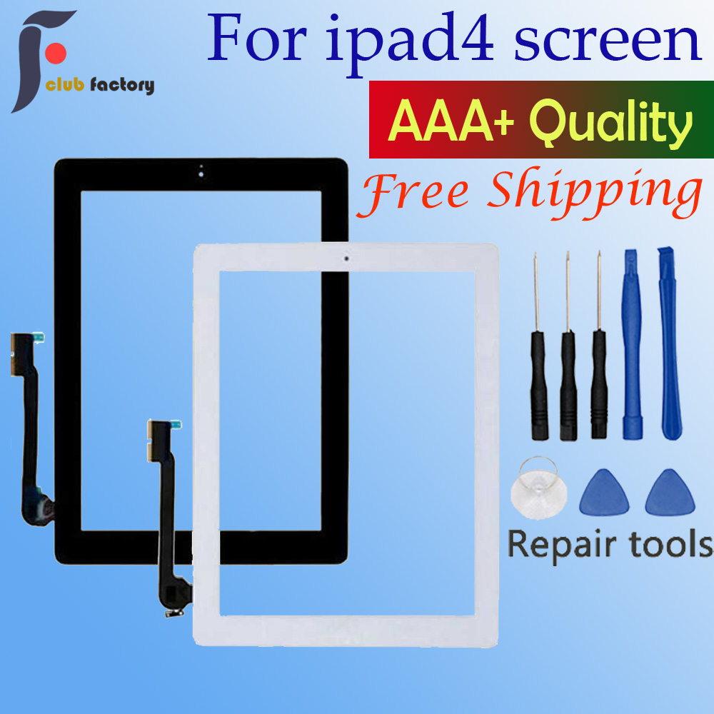 1 Pcs Voor Apple Ipad 4 Touch Screen Digitizer En Home Button Voor Glas Touch Panel Display A1458 A1459 A1460 met Gereedschap