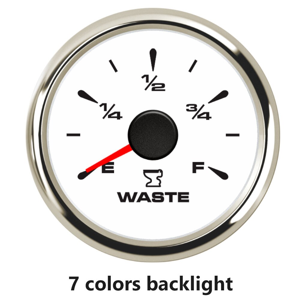52mm Marine Holding Tank Level Gauge 0-190 ohm 240-33 ohm Boat Car RV Sewage Level Gauge Meter With 7 Colors Backlight 9-32V: White silver R ohm