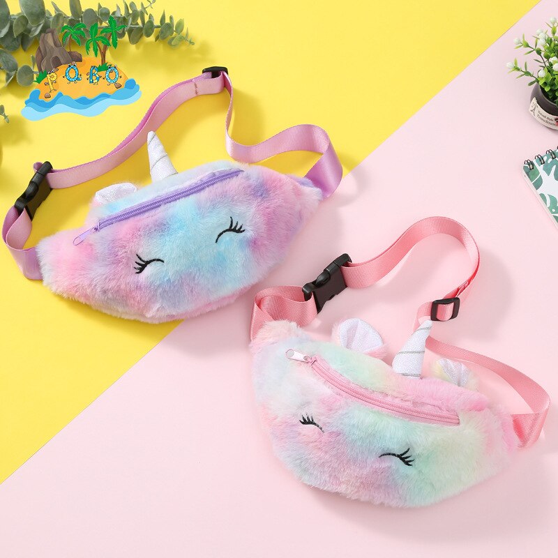 Sac à main licorne en peluche, sac messager à bandoulière de dessin animé pour filles et étudiants, sac de poitrine mignon pour enfants d'hiver