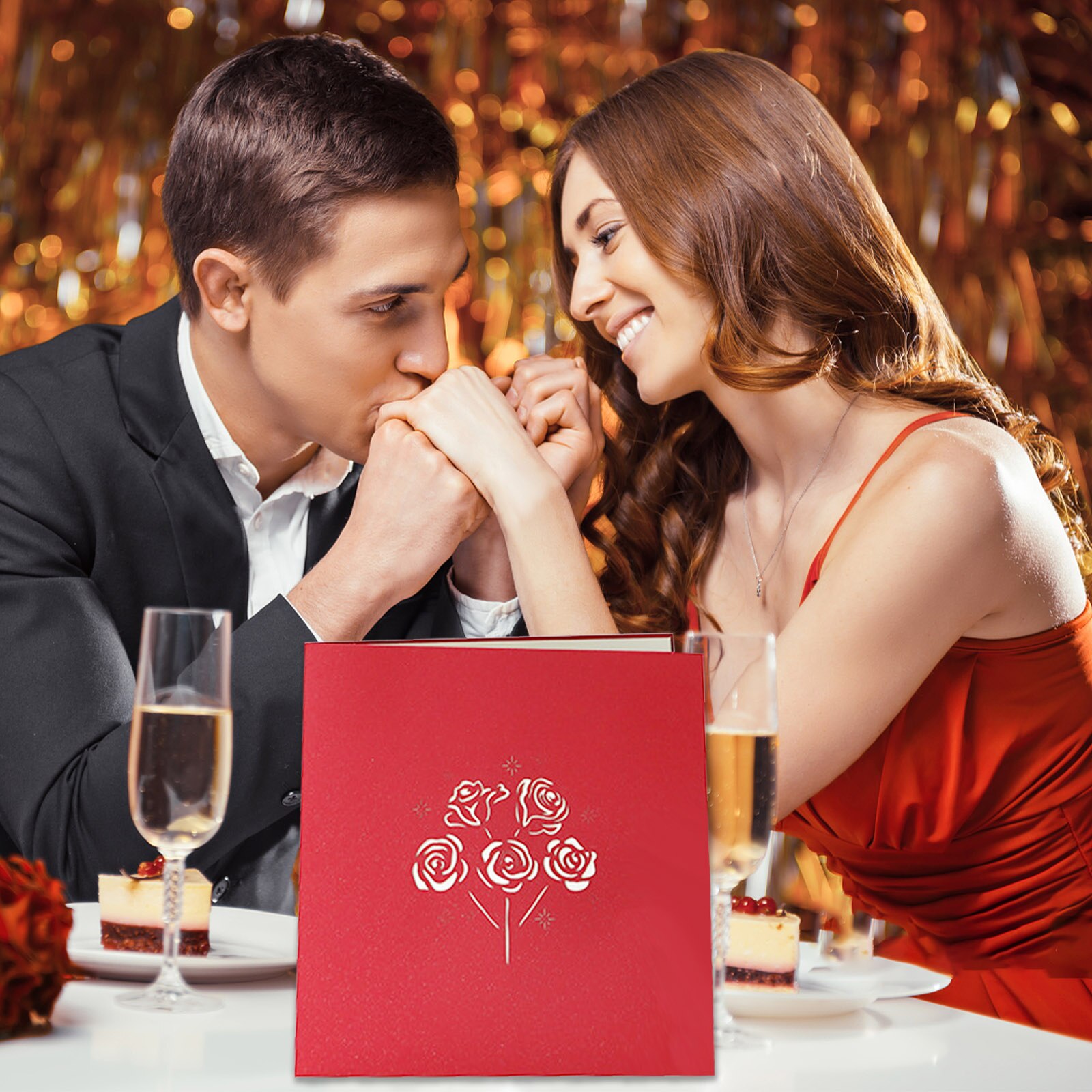 3D Paper Red Rose Flower Bouquet Pop Up Greeting Card with Envelope for Wedding Valentines Day Birthday Anniversary 15x15cm