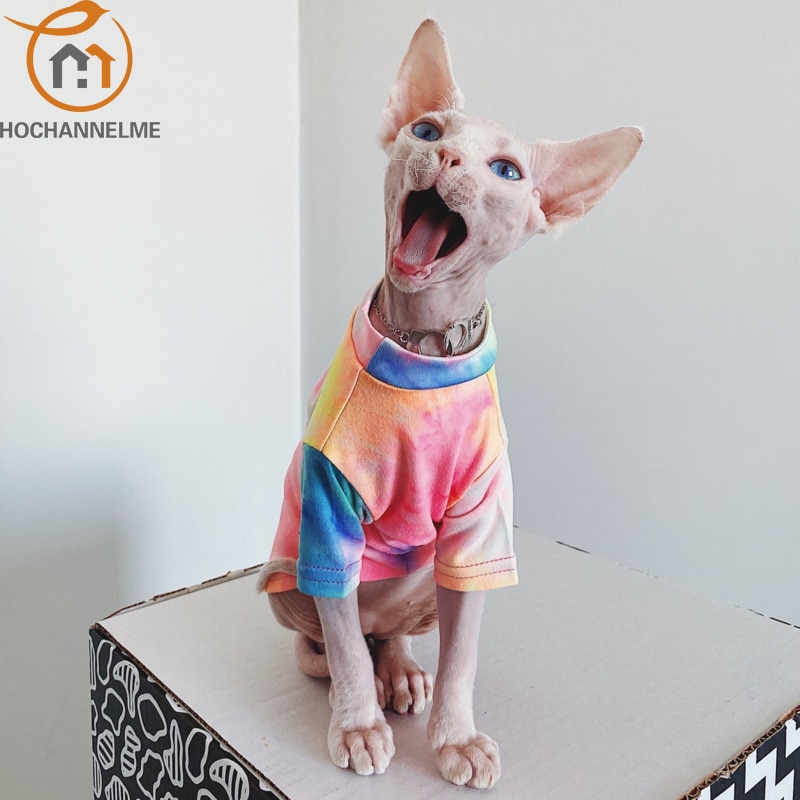 Hairless Cat Kleding Sphinx Deven Rainbow Ademende Zon-Proof T-shirt Pet Kleding Voor Honden Shirt