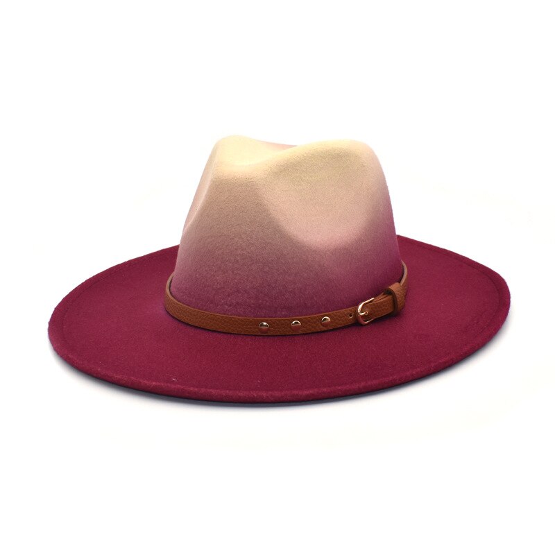 Sombrero de lana de Color degradado para mujer, sombrero Fedora para exteriores, otoño, invierno, cálido, sombrero, Jazz de Panamá: 5