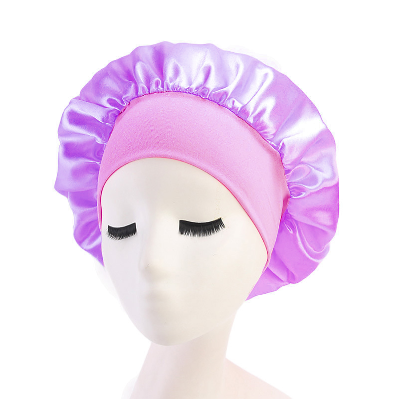 Bonnet en Satin solide réglable, bandeau à large bord, haute élasticité, avec Bonnet de nuit, chapeau de soins capillaires pour femmes: 01