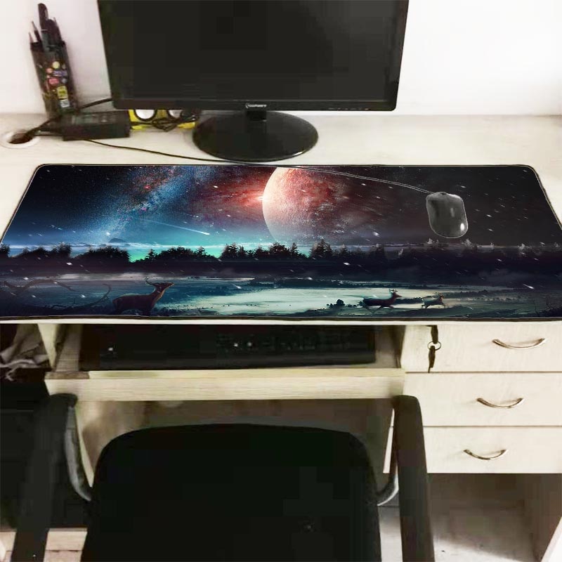 Mairuige 90X40CM Colorful Sky Moon Deer Unique Desktop Pad Game Mousepad Gaming Large Mouse Pad Computer Mats Notebook Mice Mats