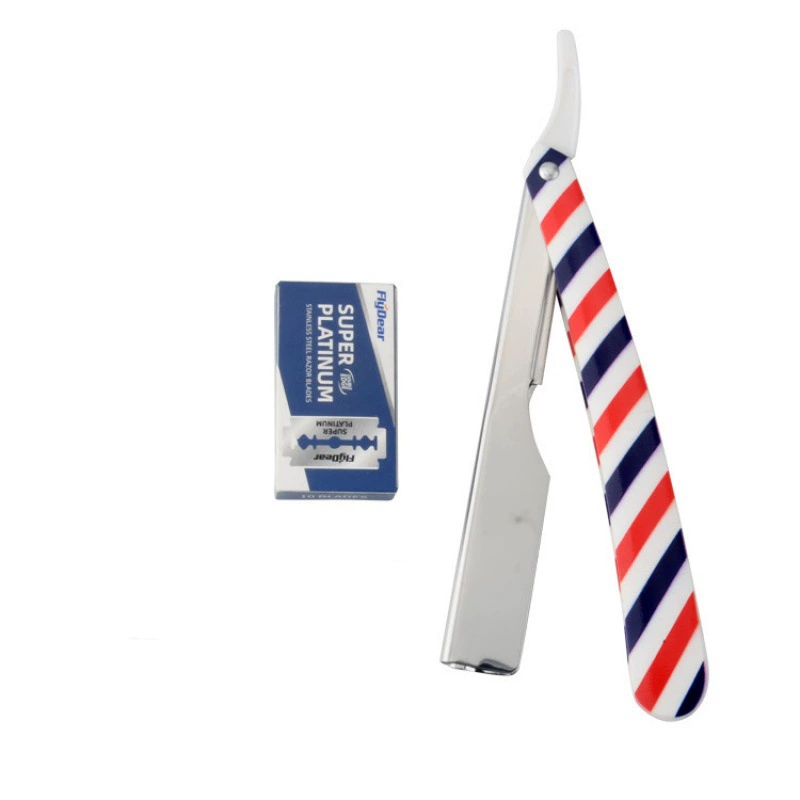 Barber Straight Edge Razor with 10 Blades Men's Manual Shaver Salon Razor: Red