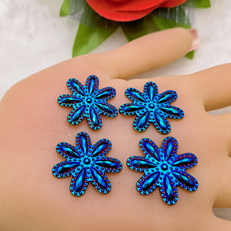 30PCS 25mm AB Acrylic Flower Rhinestone Flatback Wedding Diy Button Crafts: Blue-30PCS