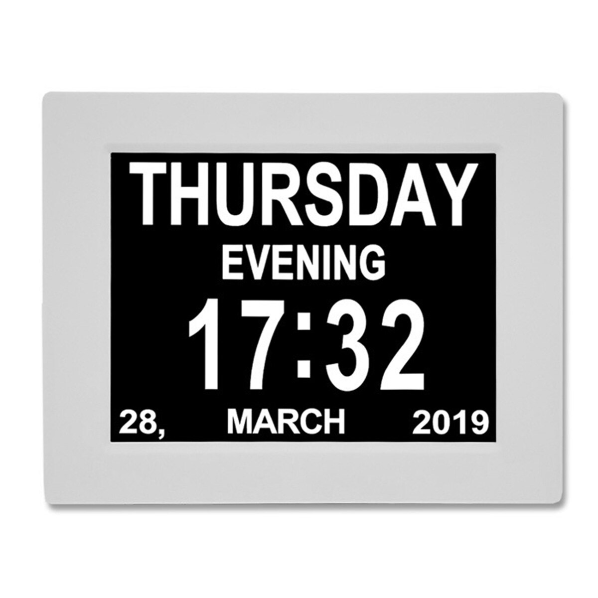 8Inch Large Screen Digital Alarm Clock Auto Brightness Adjustment Calendar Electronic Clock Machine Big Font Old Man Alarm Clock: UK White