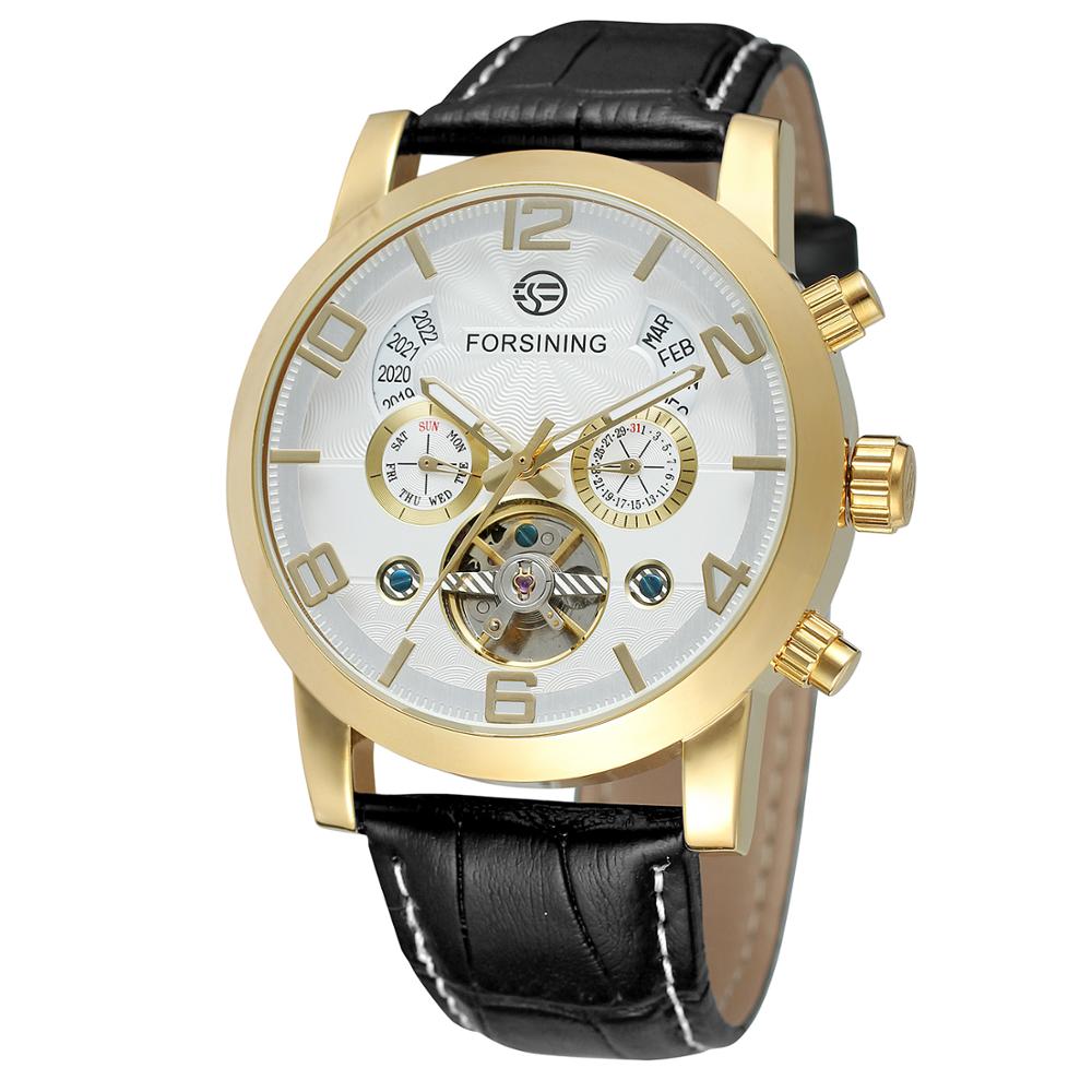 Forsining Tourbillion Mode Wave Zwart Gouden Klok Multifunctionele Display Mens Automatische Mechanische Horloges Top Luxe: 7