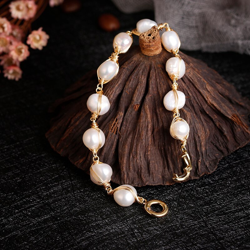 Originele handgemaakte 14K goud gevulde barokke natuurlijke zoetwaterparel damesarmband sieraden voor vrouwen