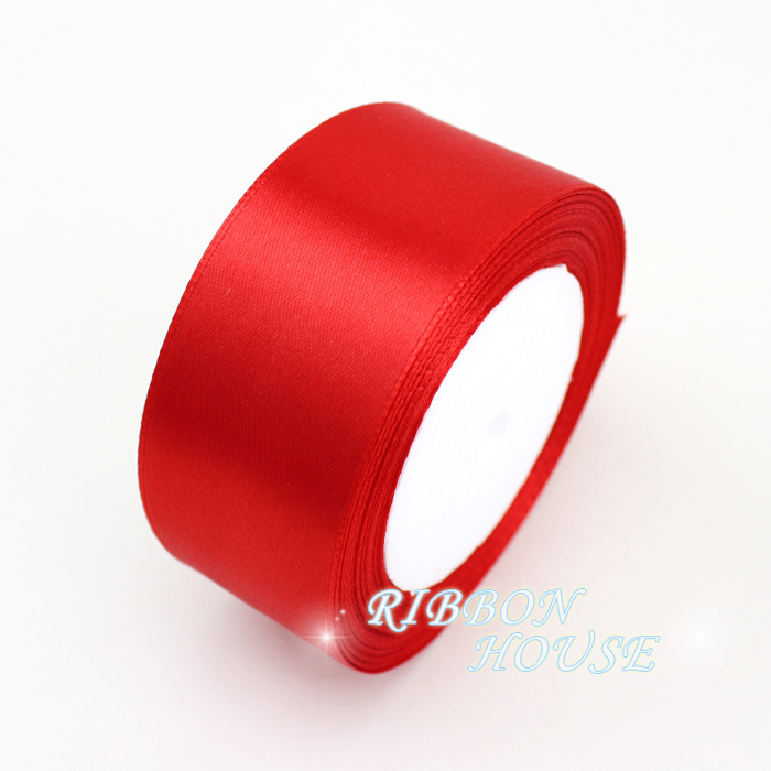 (25 yardas/rollo) Cinta de raso roja de una sola cara Envoltura de al por mayor Cintas navideñas