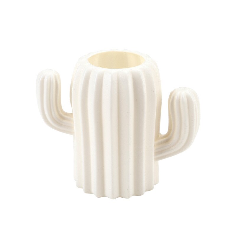 Maskeboks multifunktions opbevaringsboks penneholder brevpapiræske makeup barsh holder kosmetisk arrangør kaktus skrivebord: Penneholder hvid