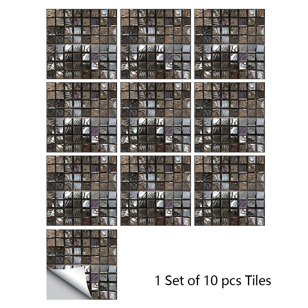 10pcs/set Glossy Mosaic Simulation Tile Wall Stickers Transfers Covers for Kitchen Tables Floor Decals Waterpoof Vinyl Wallpaper: 20cmX20cmX10pcs