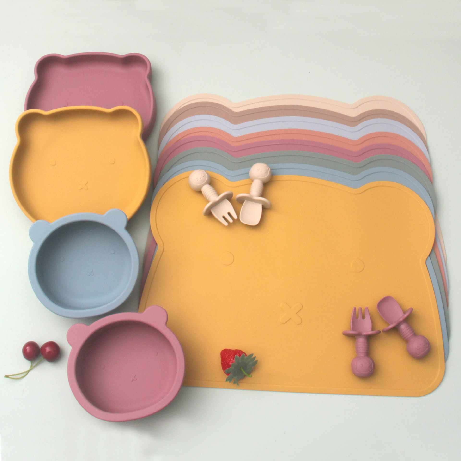 Babyvoeding Kom Plaat Lepel En Vork Set Food Grade Siliconen Antislip Baby Siliconen Servies Bpa Gratis Siliconen kauwen Gerechten