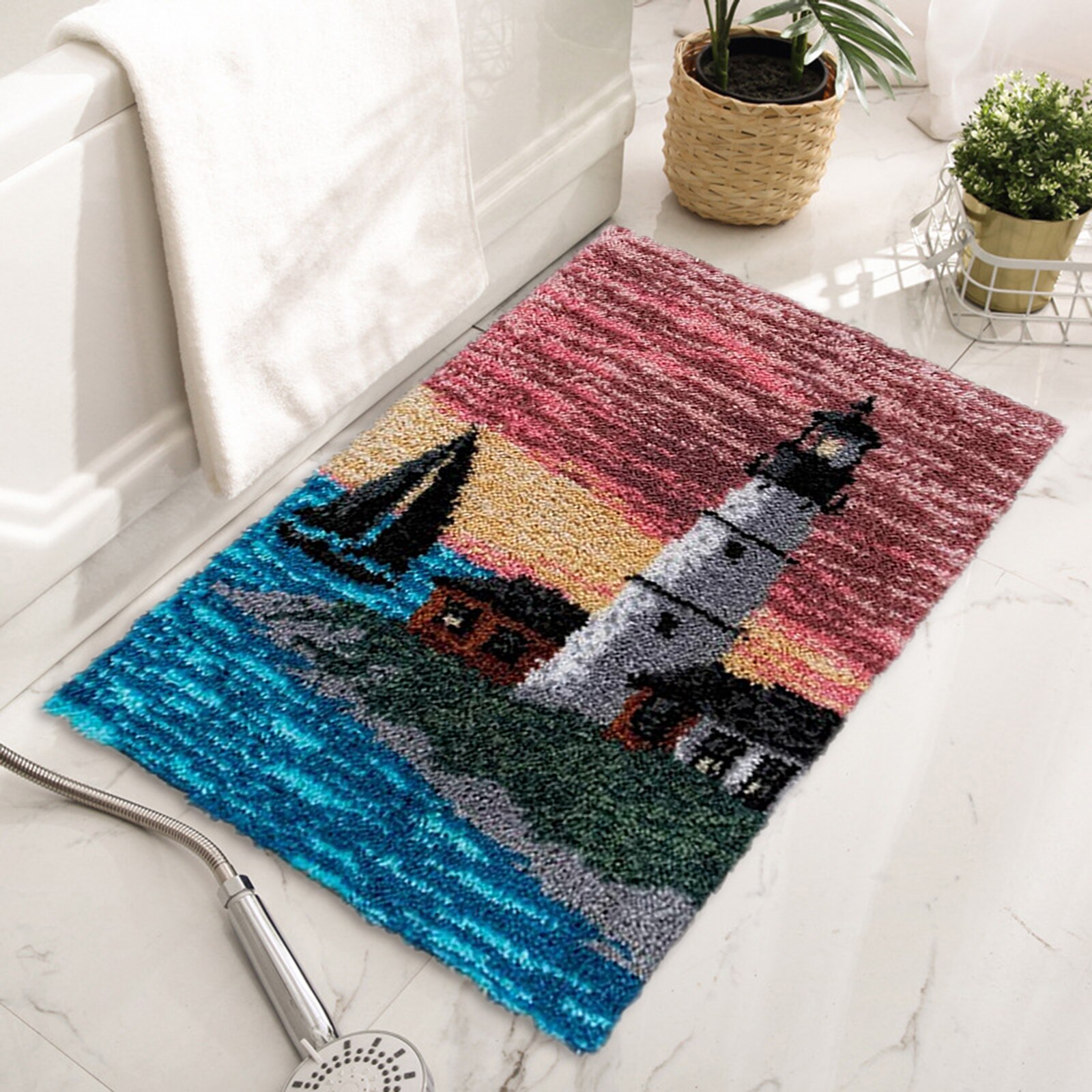 Handmade Latch Hook Rug Kits DIY Tapestry Carpet Rug Making for Kids Adults Beginners: Lighthouse