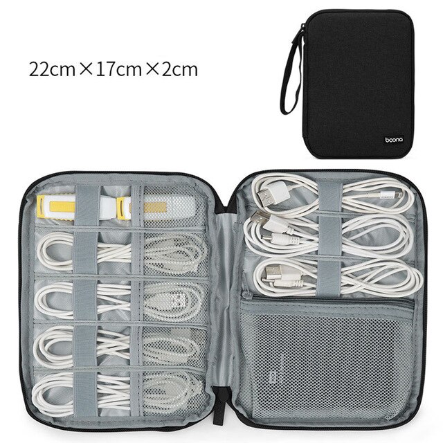 Travel Kit Small Bag Mobile Phone Case Digital Gadget Device Usb Cable Data Cable Organizer Travel Inserted Bag Storage Bag: Black