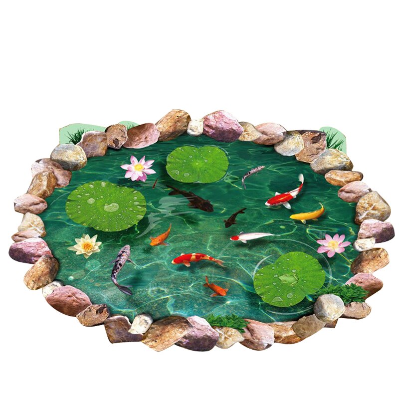 3D Zauberstab Aufkleber Kreative Lotus Fisch Teich Boden Aufkleber Wandmalereien für Schlecht freundlicher Schlafzimmer Vordere boden wohnzimmer Dekorationen