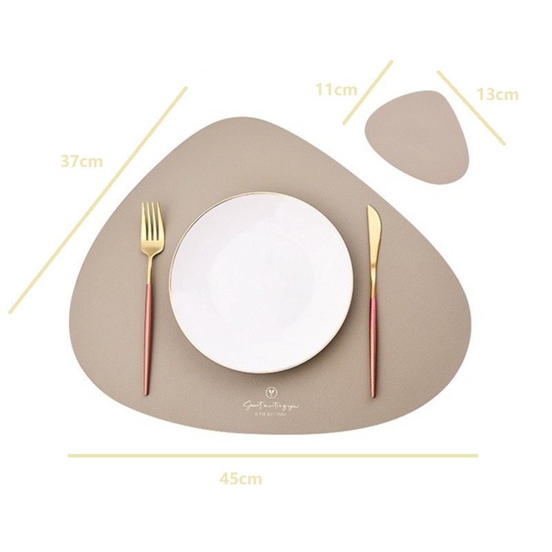 Inyahome Juego de 2 manteles individuales de piel sintética y posavasos para mesa de comedor, impermeables, lavables, manteles para mesa de cocina y cena