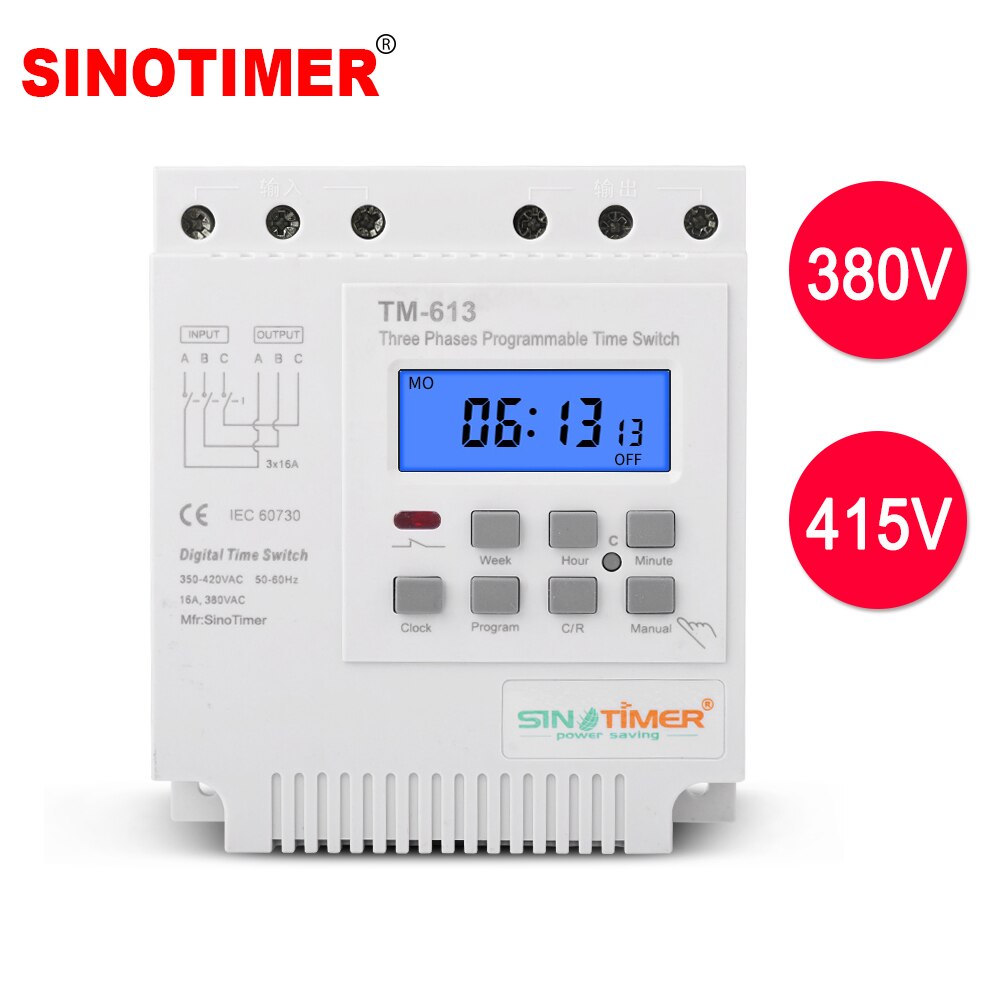 Three Phase 4 Wires 380V 16A 7 Days Programmable Timer Digital LCD Backlight Timing Control Switch For Pumps Motor Exhaust Fan