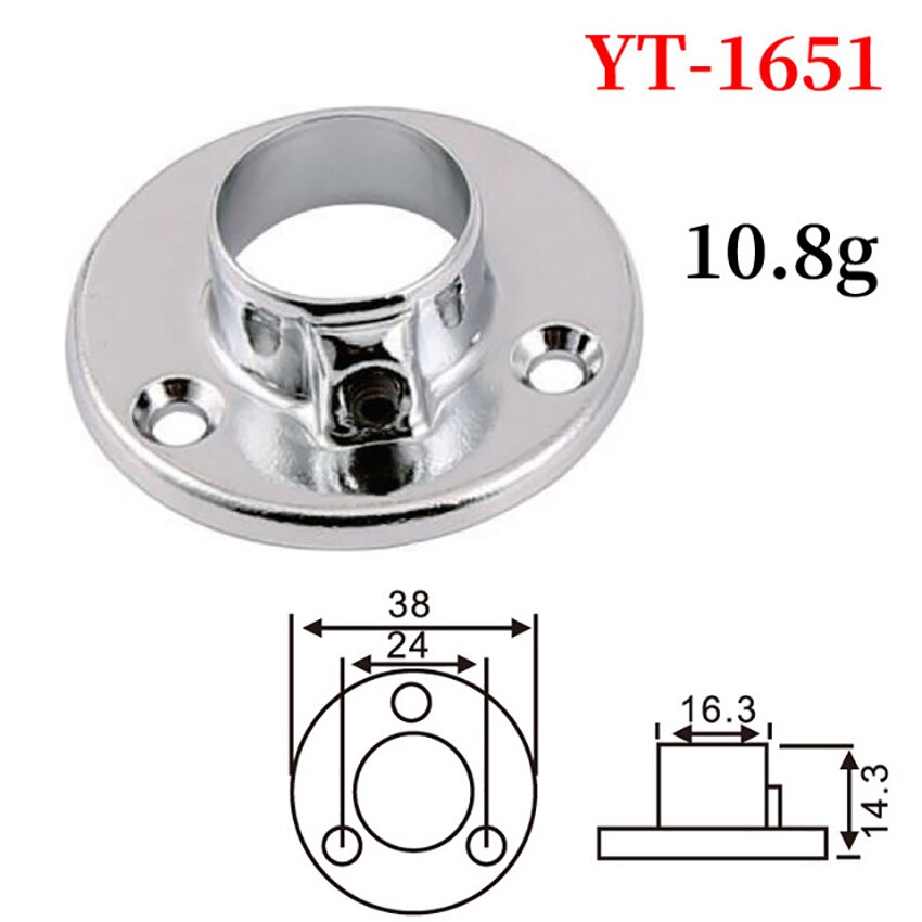 2PCS/Lot Closet Pole Sockets 16mm, 19mm, 25mm, Iron Wardrobe Bracket Flange Rod Holder Closet Rod End Support, Round Shape: 1651