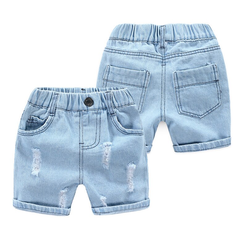 ¡Novedad de ! Pantalones vaqueros cortos con agujeros para bebés, pantalones cortos de mezclilla azul claro de verano para niños, pantalones cortos elásticos con cintura de 2 a 7 años