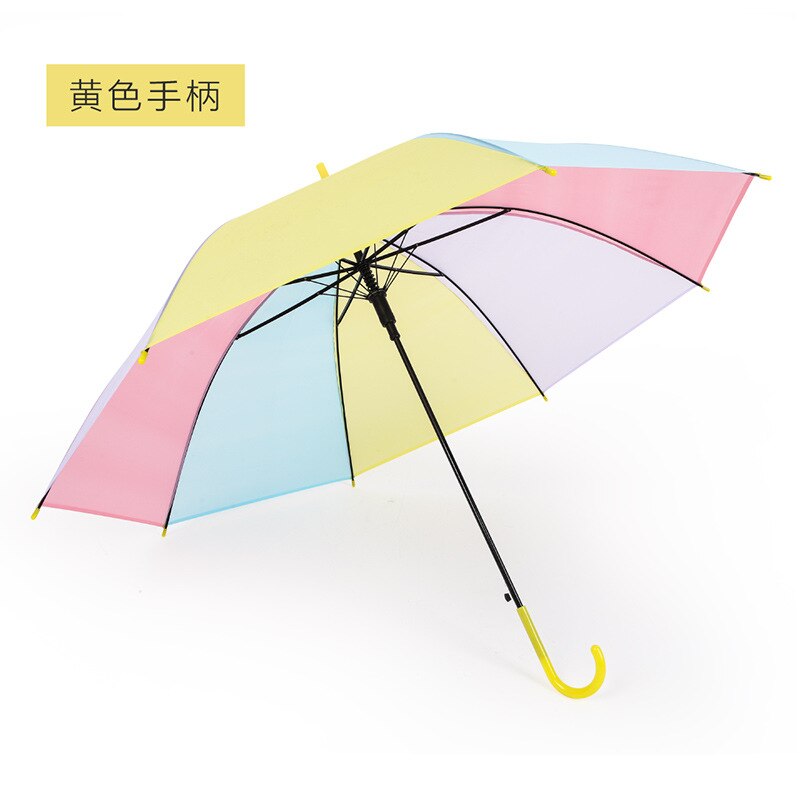 Gennemsigtig langt håndtag børn paraply farverig slik farve kid paraply drenge piger regn eller skinne paraply til dobbelt anvendelse: Gul